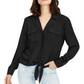 INC International Concepts Women's  Tie-Front Shirt Black Size Large
