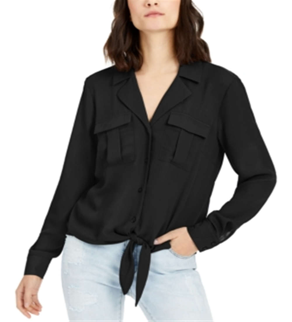 INC International Concepts Women's  Tie-Front Shirt Black Size Large