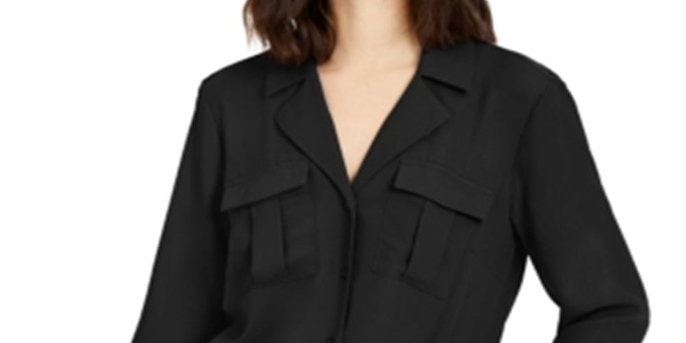 INC International Concepts Women's  Tie-Front Shirt Black Size Large