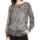 Alfani Women's Zebra Print Long Sleeve Jewel Neck Top  Black  Size XX-Large