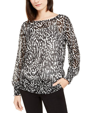 Alfani Women's Zebra Print Long Sleeve Jewel Neck Top  Black  Size XX-Large