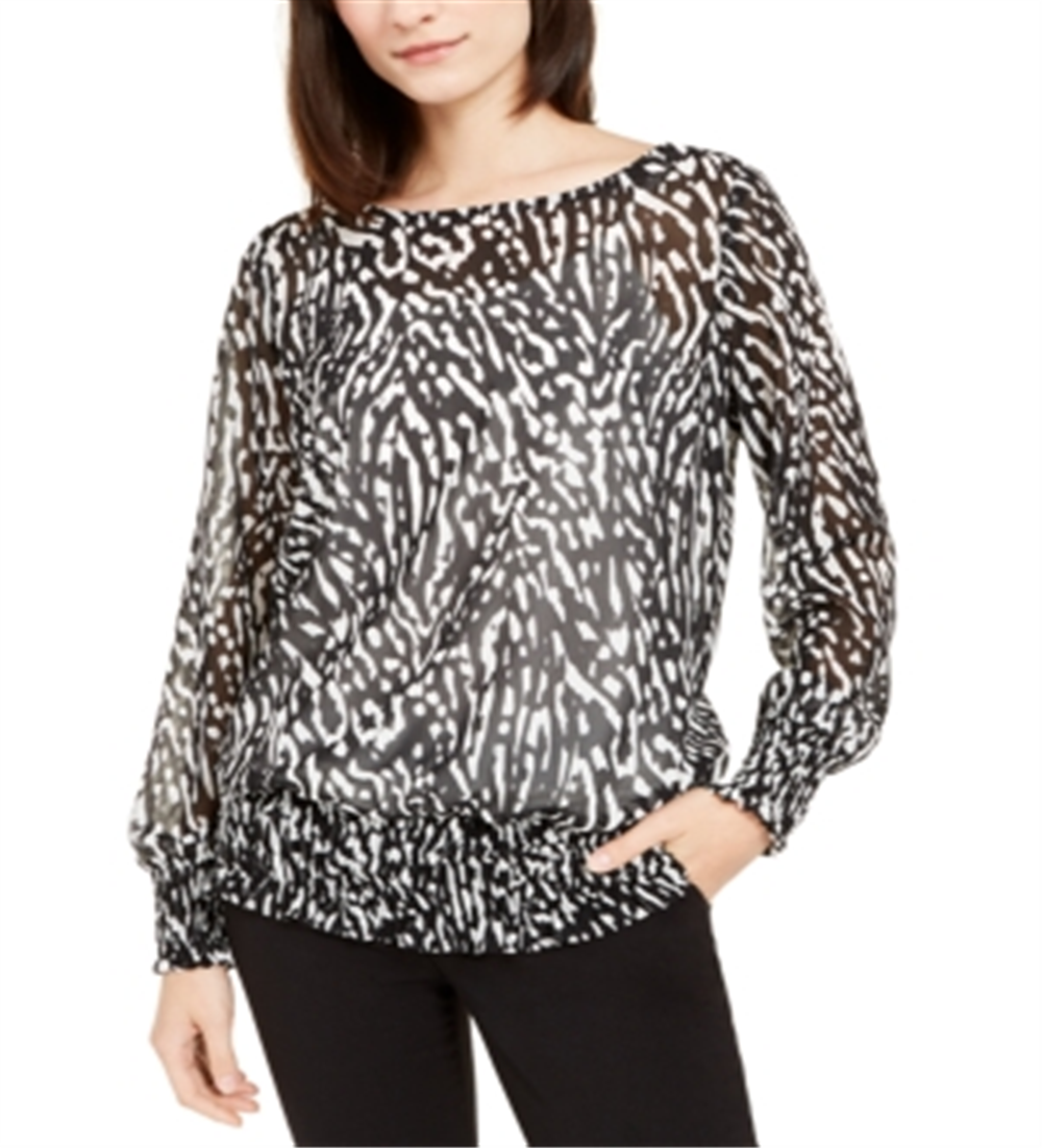 Alfani Women's Zebra Print Long Sleeve Jewel Neck Top  Black  Size XX-Large