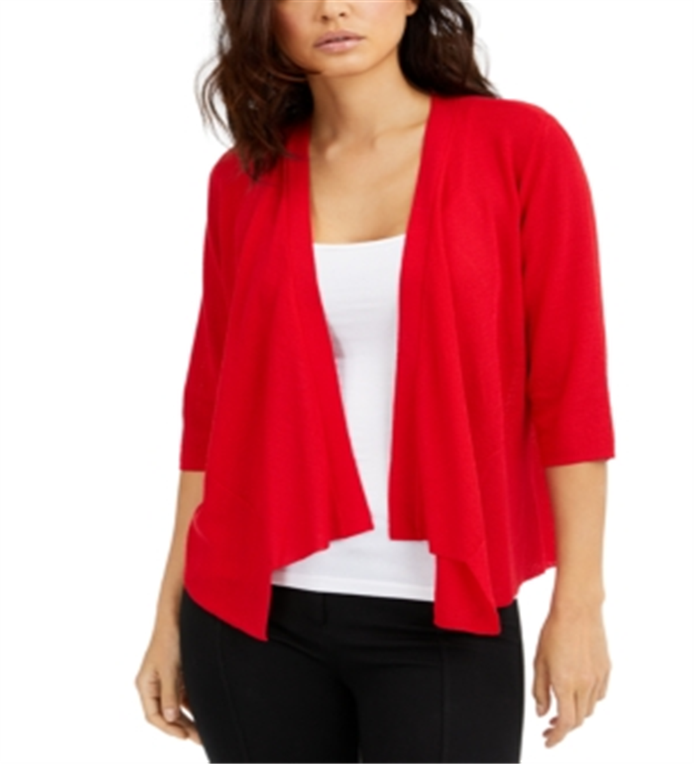 Alfani Women's Draped Open Front Cardigan Red Size X-Large