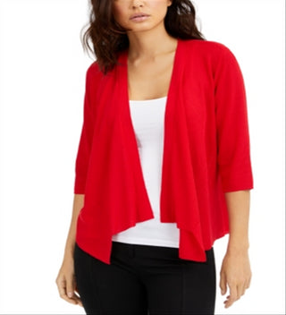Alfani Women's Draped Open Front Cardigan Red Size X-Large