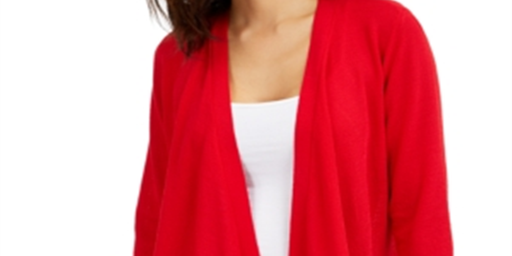 Alfani Women's Draped Open Front Cardigan Red Size X-Large