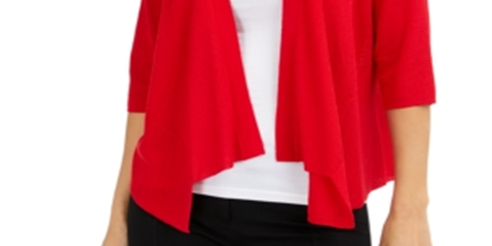 Alfani Women's Draped Open Front Cardigan Red Size X-Large
