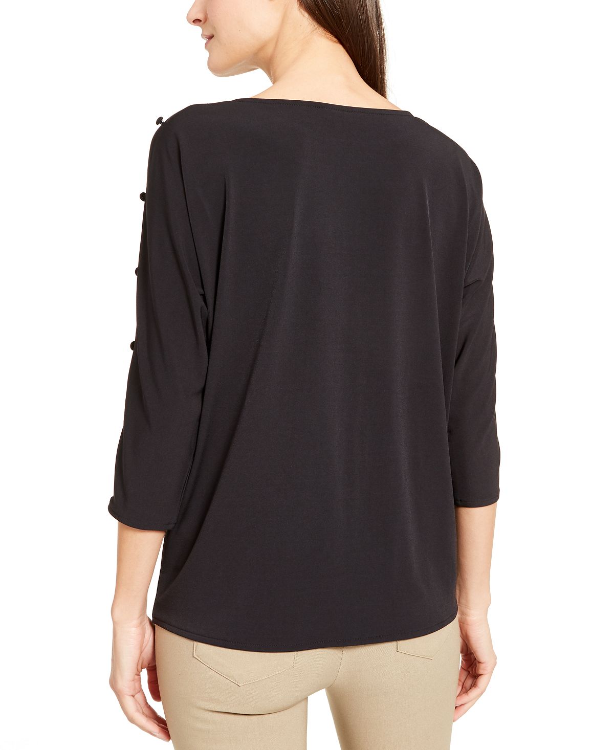 Alfani Women's Printed Button Sleeve Top Black Size Small