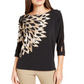 Alfani Women's Printed Button Sleeve Top Black Size Small