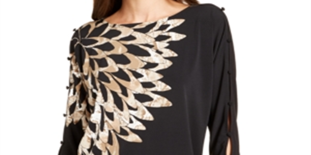 Alfani Women's Printed Button Sleeve Top Black Size Small