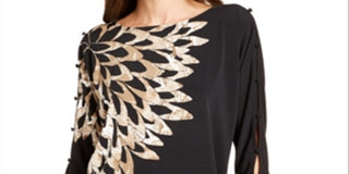 Alfani Women's Printed Button Sleeve Top Black Size Small