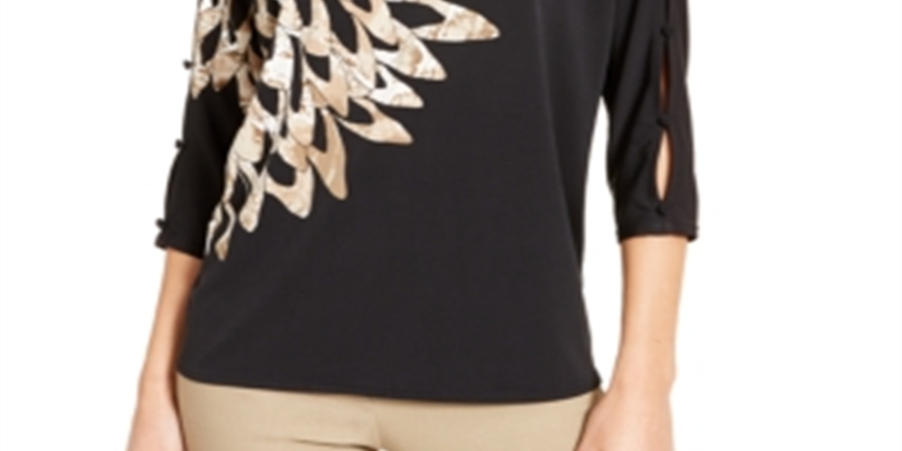 Alfani Women's Printed Button Sleeve Top Black Size Small