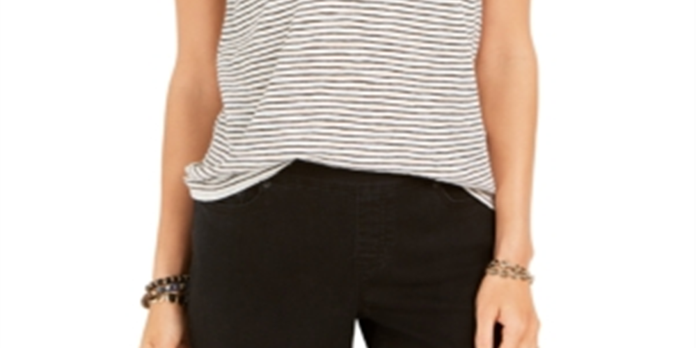Style & Co Women's Striped Tie Neck Top Gray Size XX-Large