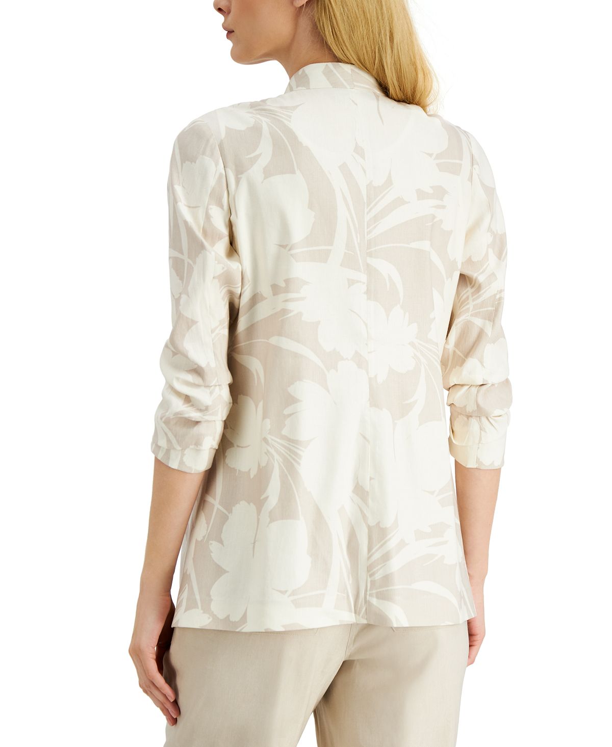 Alfani Women's Floral Print 3/4 Sleeve Blazer Beige Size Large