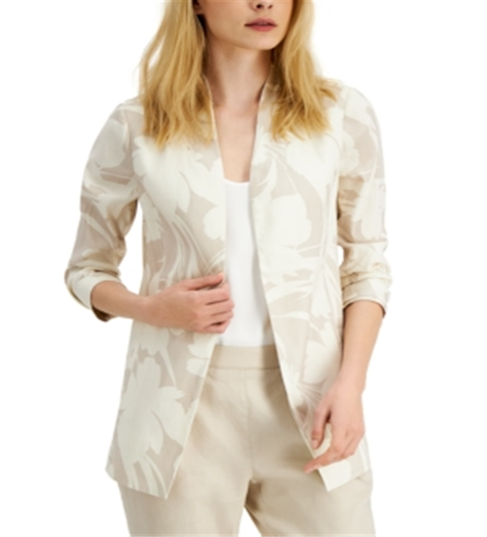 Alfani Women's Floral Print 3/4 Sleeve Blazer Beige Size Large