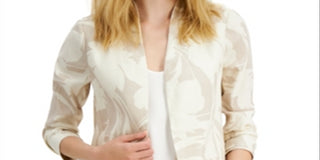 Alfani Women's Floral Print 3/4 Sleeve Blazer Beige Size Large