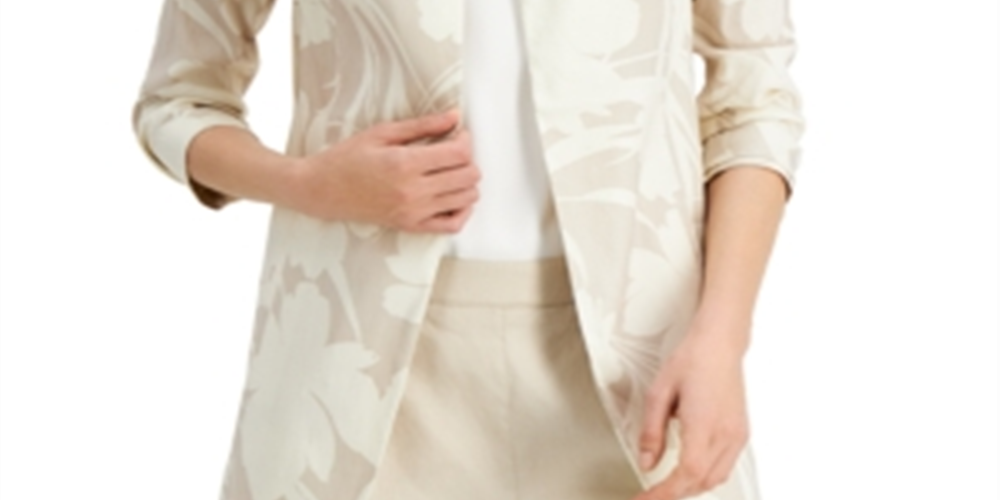 Alfani Women's Floral Print 3/4 Sleeve Blazer Beige Size Large