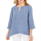 Charter Club Women's Frayed Hem Linen Top Blue Size Small