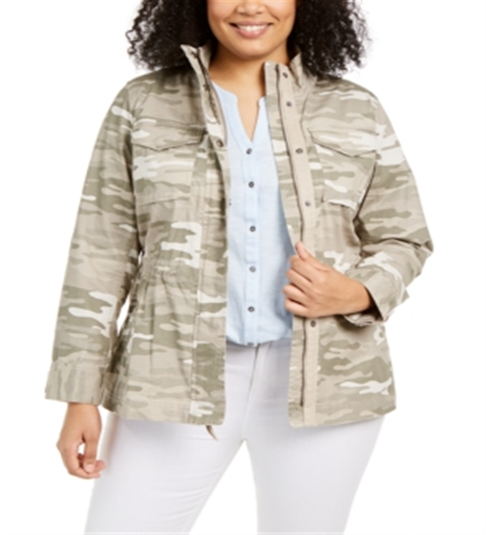 Style & Co Women's Plus Cotton Utility Jacket Brown Size 1X