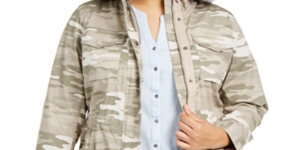 Style & Co Women's Plus Cotton Utility Jacket Brown Size 1X