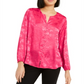 Alfani Women's Heart-Print Faux-Pearl Button Blouse Red Size Small