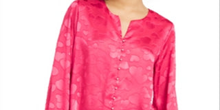 Alfani Women's Heart-Print Faux-Pearl Button Blouse Red Size Small