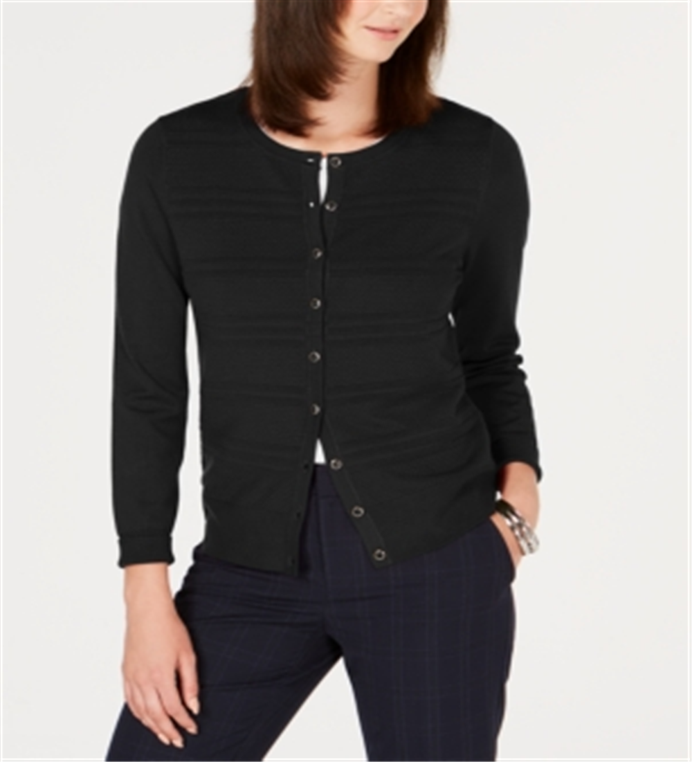 Charter Club Women's Textured Cardigan Sweater Black Size Petite Small