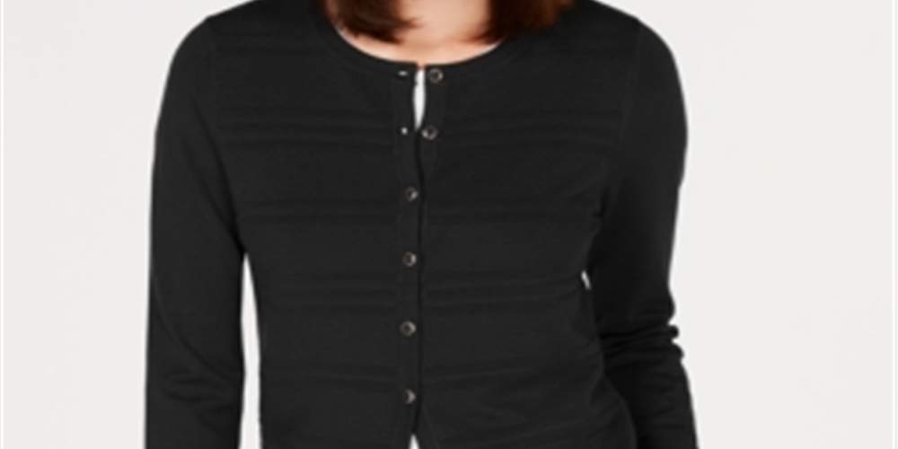 Charter Club Women's Textured Cardigan Sweater Black Size Petite Small