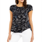 Alfani Womens Printed Short Sleeve Multi Small Knit Top Black Size Small