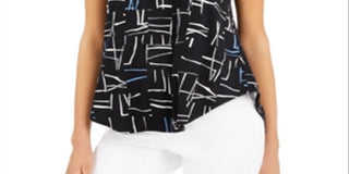 Alfani Womens Printed Short Sleeve Multi Small Knit Top Black Size Small