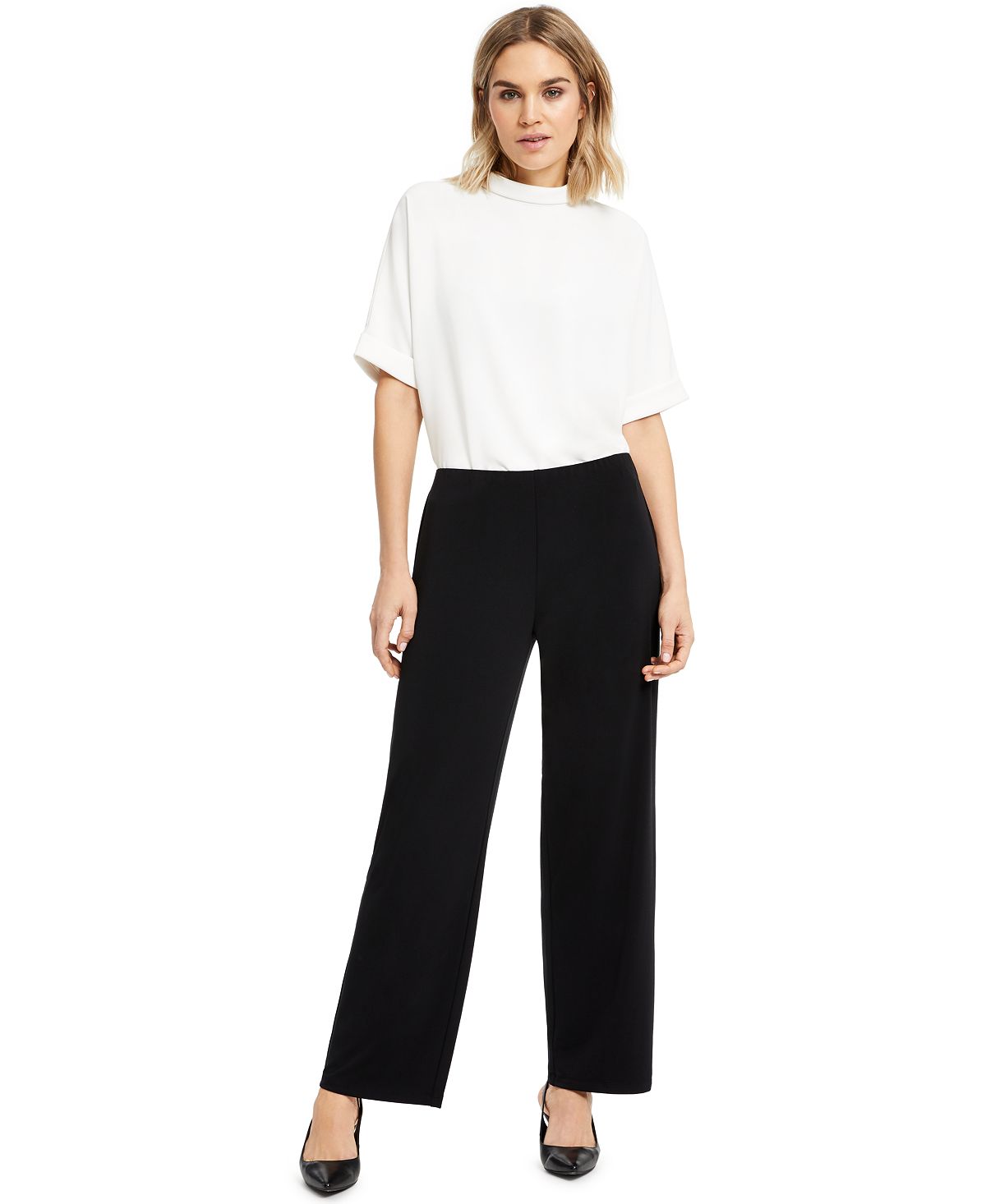 Alfani Women's Stretch High Rise Wide Leg Pants Black Size Large