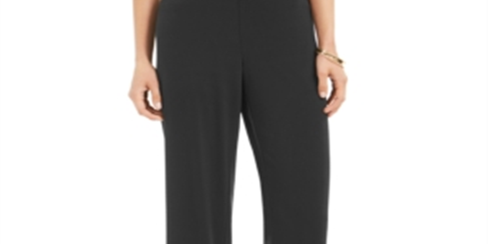 Alfani Women's Stretch High Rise Wide Leg Pants Black Size Large
