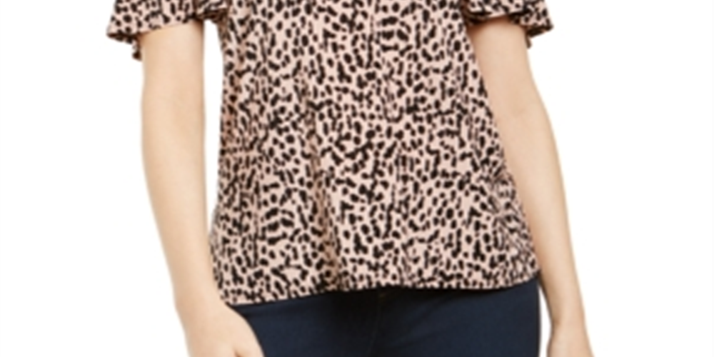 INC International Concepts Women's Dalmation Printed Cold Shoulder Blouse Pink Size Small