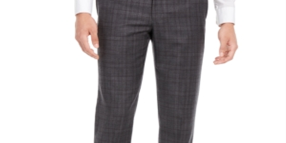 Calvin Klein Men's X Slim Fit Stretch Plaid Suit Separate Pants Gray Size 30X30