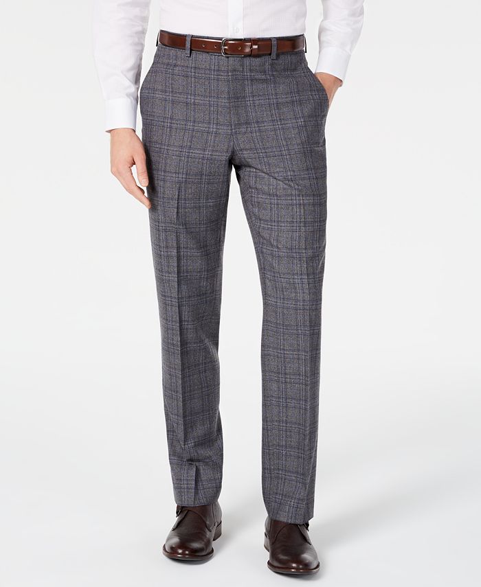 Michael Kors Men's Windowpane Plaid Classic Fit Pants Gray Size 36X34