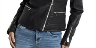 Guess Women's Faux Leather Faux Fur Motorcycle Jacket Black Size X-Large