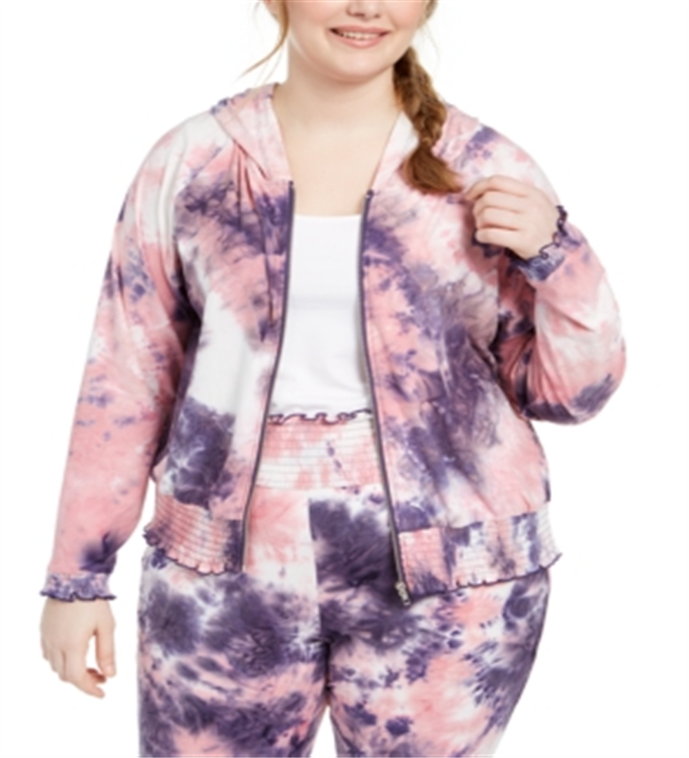 Planet Gold Women's Tie Dye Zip Front Jacket Pink Size 2X
