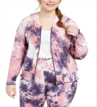 Planet Gold Women's Tie Dye Zip Front Jacket Pink Size 2X