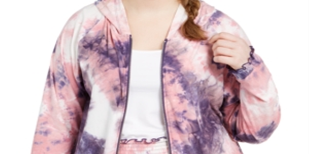 Planet Gold Women's Tie Dye Zip Front Jacket Pink Size 2X