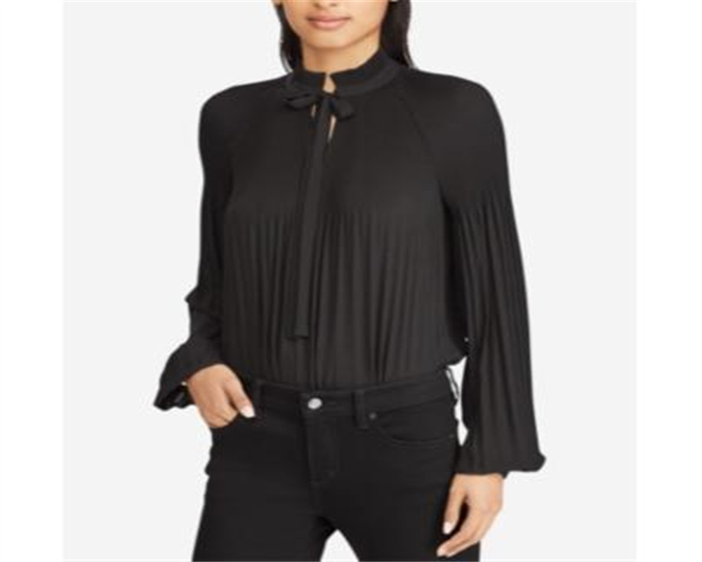 Ralph Lauren Women's Pleated Tie Neck Top Black Size XX-Large