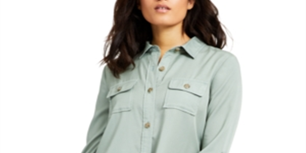 Charter Club Women's Utility Shirt Green Size Small
