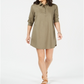 Karen Scott Women's Mini Cotton Shirt Dress Green Size Small