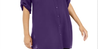 Alfani Women's Imperial Tunic Button up Shirt Dark Blue Size Large