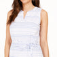 Style & Co Women's Cotton Striped Split Neck Sleeveless Dress Blue Size X-Large