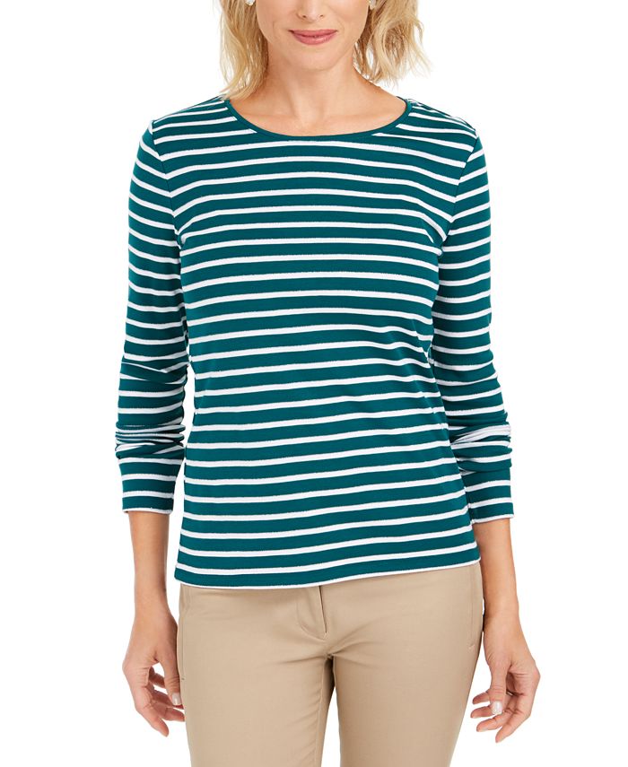 Charter Club Women's Metallic Stripe Top Green Size X-Small
