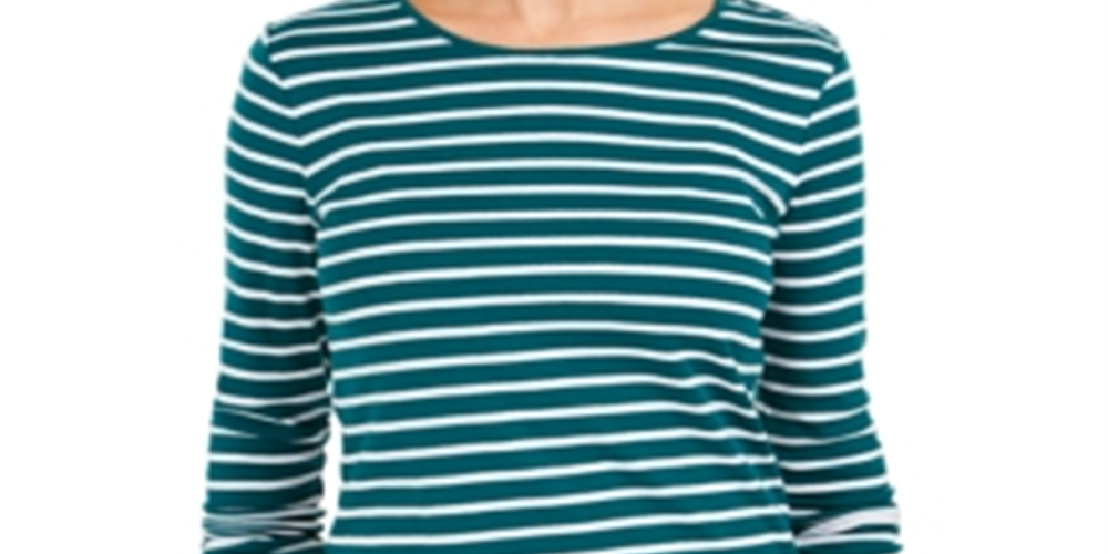 Charter Club Women's Metallic Stripe Top Green Size X-Small