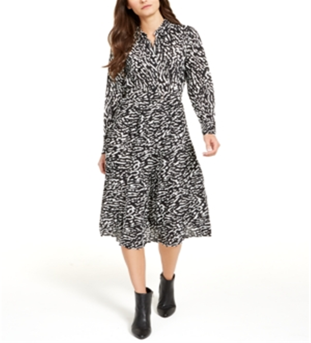 Alfani Women's Printed Fit & Flare Dress Black Size 8