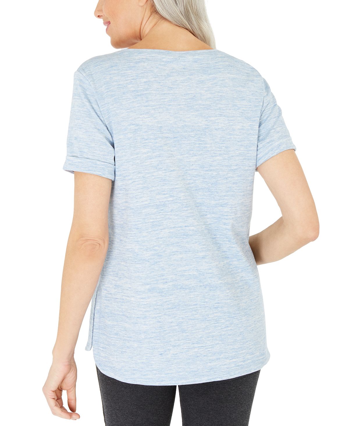 Karen Scott Women's Space Dyed Top -Blue Size Large