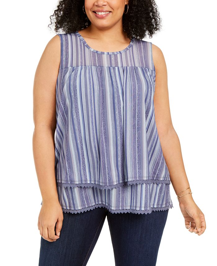 Style & Co Women's Plus Striped Sleeveless Top Blue Size 3X