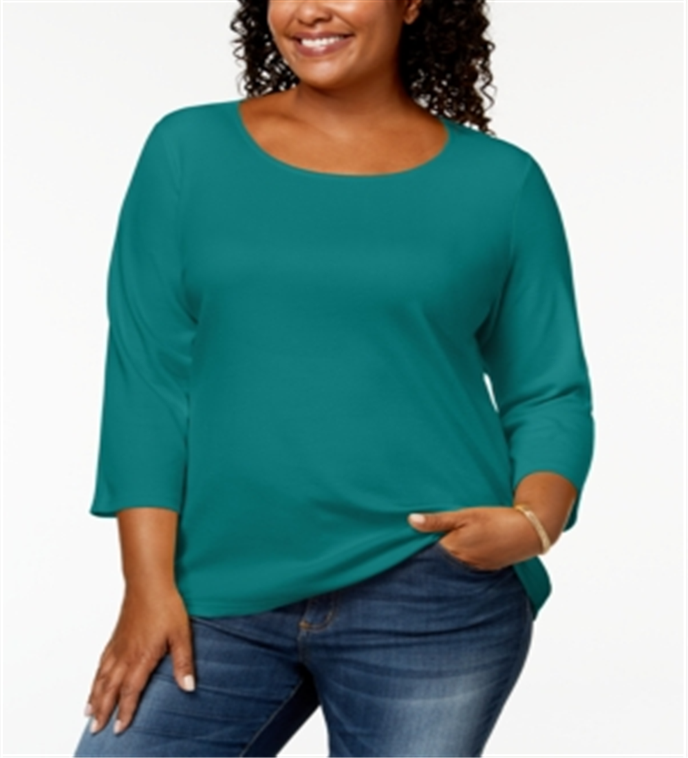 Karen Scott Women's Cotton Scoop Neck Top Blue Size 4X