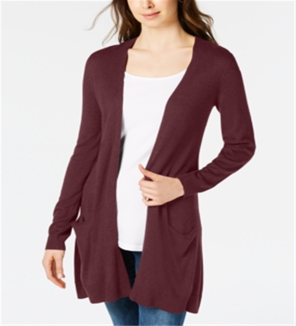 Maison Jules Women's Long Open-Front Jersey Cardigan Sweater Ruby Wine Size XXS